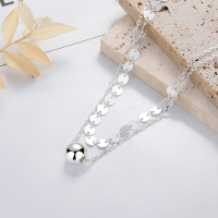 wholesale S925 Sterling Silver Korean and Japanese Minimalist Style Double-Layered Geometric Sphere Pendant Necklace with Two Interlocking Circle Charms-YL410M/approx. 7.5g>925 silver