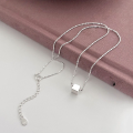 wholesale S925 Sterling Silver Tiny Cube Necklace, Minimalist Ins Style, Niche Design, Delicate and Dainty Collarbone-0-2