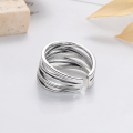 wholesale S925 Silver Fashion European and American Retro Vintage Cross-Winding Line Geometric Design Open Adjustable Ring-0-4