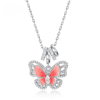wholesale S925 Sterling Silver Cross-Border New Simple Drop Oil Butterfly Necklace Women's Internet-Famous Design Micro-Inlaid Necklace Manufacturer Wholesale-Thick Silver Platinum 925 Silver