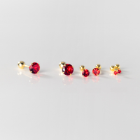 wholesale S925 silver red inlaid diamond earring for ear care, small and delicate, Korean style threaded bead single diamond ear accessory M00104-S925 silver pair silver 2MM 925 silver