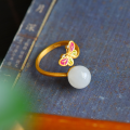 wholesale 925 Sterling Silver Vintage Chinese Style Cold Enamel Butterfly Gilded Adjustable Ring with Certificate for Women-0-5