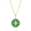 wholesale S925 Sterling Silver Fashionable Vintage Nautical Helm Pendant with Malachite Necklace for Women, Early Summer New Style-0-0