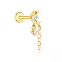 wholesale S925 Sterling Silver Single Row Zircon-studded Double Layer Fringe Flat Threaded Ear Cartilage Piercing Earrings-Single gold #6