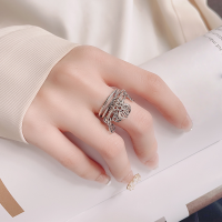 wholesale S925 Sterling Silver Retro Punk Style Open Ring with Interlaced Line Pattern Small Round Pendant Decoration-YFJ1004/approx. 6.3g Adjustable opening