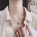 wholesale S925 Sterling Silver Snake Chain Textured Black Square Back Lucky Plate Necklace Light Luxury Design Pendant-0-3