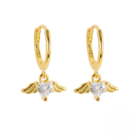 wholesale S925 Sterling Silver Angel Heart Earrings, Cross-border Fashion, Creative Luxury Ear Clips For Women-Gold-White Diamond