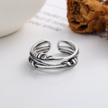 wholesale S925 Sterling Silver Korean Style Vintage Multi-Layer Interwoven Crossover Creative Stackable Adjustable Ring-0-1