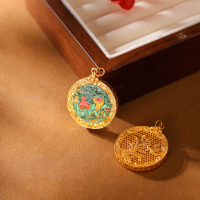 wholesale Gold-plated 925 ancient silver with ancient enamel firing and ruby technology, round Fu Lu pendant necklace drop DIY jewelry accessory-Burnt Blue Brand