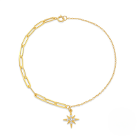 wholesale 925 Sterling Silver Versatile Paperclip Chain With Octagram Pendant, Zircon Accent, Trendy Bracelet-Gold 925 silver