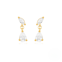 wholesale S925 Sterling Silver Rhombus Teardrop Stud Earrings With Rhinestones,-Gold#2 925 Silver