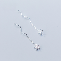 wholesale S925 Sterling Silver Frangipani Ear Threads Women's Five-Petal Flower Short Earrings Plain Floral Ear Accessories G2173-S925 silver pair 925 silver