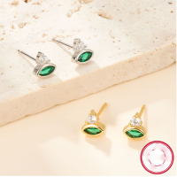 wholesale S925 Sterling Silver Light Luxury Retro Earrings with Colored Zircon, Hong Kong Style Elegant Ear Studs for Women, Cross-Border Exclusive Supply Jewelry Wholesale-White Gold &gt; Green Diamond