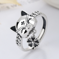 wholesale S925 Sterling Silver Cartoon Cute Fox Connected Four-Leaf Clover Tassel Pendant Coin Bracket Openable Ring-0-0