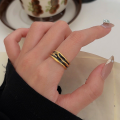 wholesale S925 Sterling Silver Irregular Black Enamel Drip Glue Open Adjustable Ring for Women, Minimalist and Fashionable, Niche and High-End-0-3