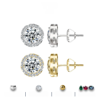 wholesale S925 Sterling Silver Moissanite Stud Earrings for Women, High-End Feeling, Ear Piercing Care, Trendy Wholesale Ear Accessories, TikTok Live Hot-Sellers-White thread earrings (silver)  0.5 carat/pair