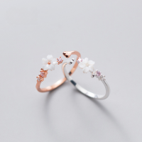 wholesale S925 Silver Nalan Korean-style Fashion Sweet Exquisite Shell Flower Ring with Elegant Pink Diamond-s925 silver ring rose gold opening adjustable