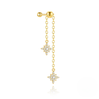 wholesale S925 Sterling Silver Adjustable Fringe Chain With Zircon-cut Beads And Spiral Thread Ear Crawler-Single gold #6