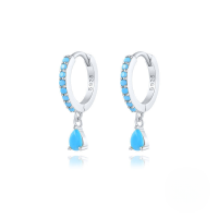 wholesale S925 Sterling Silver Ins-style Cross-border Bestseller Dripping Hoop Earrings With Colorful Zircons-Platinum-Turquoise