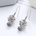 wholesale S925 Sterling Silver Retro Distressed Lotus Leaf Pattern Tassel Pendant Ethnic Rustic Style Elegant Earrings-0-1