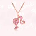 wholesale 925 Sterling Silver Ponytail Girl Necklace for Women, Light Luxury Small Design Sense Pink Barbie Collarbone Chain, New Collection-0-0