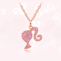 wholesale 925 Sterling Silver Ponytail Girl Necklace for Women, Light Luxury Small Design Sense Pink Barbie Collarbone Chain, New Collection-Girl's Necklace (Copper Plated White Gold) - White Diamond