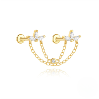 wholesale S925 Sterling Silver Single Row Zircon-studded Double Layer Fringe Flat Threaded Ear Cartilage Piercing Earrings-Single gold #10