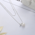 wholesale S925 Sterling Silver Creative French Double-Layer Pearl Sphere Pendant Necklace, Fashionable and Versatile Commuter Necklace for Women-0-2