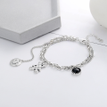 wholesale S925 Sterling Silver Korean Style Viral Double-Layer Bracelet with Smiley Face Double-Sided Bear Element and Black Zircon Pendant-0-2