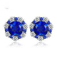 wholesale S925 silver jewelry new inlaid 80 nm blue earrings-E205 Blue Diamond>925 Silver