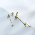 wholesale 925 Sterling Silver Japanese Korean Fairy Tassel Earrings for Women, Natural Pearl Topaz Asymmetrical Dolphin Earrings, Custom Designs and Samples Available-0-2