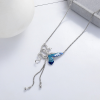 wholesale S925 Silver Fashion Cross-Border Snake Butterfly Enamel Light Luxury Niche Creative Design Trendy Necklace-YL566 white gold/approx. 6g 925 silver