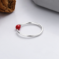 wholesale S925 Sterling Silver Antique Craft Plain Ring Accented with Southern Red, Simple and Elegant, Versatile Open-End Ring-0-2