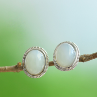 wholesale 925 silver inlaid with Hetian jade earrings, certificate Hanfu cheongsam court retro style cabochon jade earrings-8*10mm egg-shaped Hetian jade earrings 925 silver