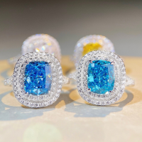 wholesale Pure Silver New Women's Ring Amazon Europe and America Cross-Border Bestseller High-Carbon Diamond Zircon Square Box Ring Does Not Fade-Yellow Diamond-CBJZ196 7