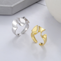 wholesale S925 Sterling Silver Trendy Exaggerated Hip-Hop Luxury Style Ribbon Crinkle Wave Open Ring-0-0