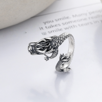 wholesale S925 Sterling Silver Retro Vintage Dragon Year Heavy Craft Chinese Style Coiled Dragon Bold National Trend Adjustable Ring-YJ1100/approx. 7.1g &gt; opening adjustable