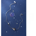 wholesale Sterling Silver S925 Women's Korean Style Paper Airplane Anklet with Diamond Stars, Minimalist and Fresh-0-1