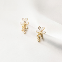 wholesale S925 Sterling Silver Earrings Women Korean Style Fresh and Sweet Tassel White Small Flowers Micro-Paved Meteor Earrings G8365-S925 silver pair gold model 925 silver
