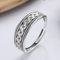 wholesale S925 Sterling Silver Antiqued Thai Silver Woven Punk Style Wide Band Fashion Statement Adjustable Ring-0-0