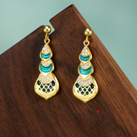 wholesale S925 Sterling Silver Ethnic Style Large Earrings for Women, High-End Sense New Chinese Style Earrings, Gold Color Wholesale-14K gold 925 silver