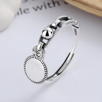 wholesale S925 Sterling Silver Retro Distressed Buckle Hemp Rope Hollow-Out Element Goodluck Small Pendant Open Ring-YJ498/approx. 2.8g Adjustable opening