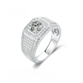 wholesale 9/10/14/18K Gold/Rose Gold/Yellow Gold 1-Carat Moissanite D Color Luxury Halo Men's Ring, Colorfast-0-0