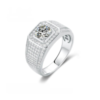 wholesale 9/10/14/18K Gold/Rose Gold/Yellow Gold 1-Carat Moissanite D Color Luxury Halo Men's Ring, Colorfast-9k Gold 1 Carat Moissanite Men's Ring  US Size 10