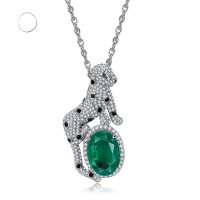 wholesale Metal material first, Mu Jing Jewelry new simulated emerald 10*14mm leopard pendant money leopard necklace European and American style-N074 Leopard Necklace 925 Silver