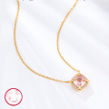 wholesale 925 Silver Jewelry Set Exquisite High-End Versatile Necklace for Women Square Pink Zircon Pendant European-American Necklace-0-1