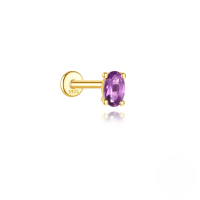 wholesale S925 Sterling Silver Geometric Zircon-inlaid Natural Amethyst Flat Threaded Ear Cartilage Stud-Single gold #3