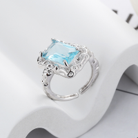 wholesale S925 Sterling Silver Ice Blue Lava Textured Ethereal Minimalist Luxury Adjustable Ring for Women-DJ1172F/Platinum approx. 6.3g &gt; Adjustable opening