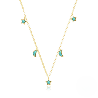 wholesale S925 Sterling Silver Star Moon Turquoise Necklace Bracelet Ring Earring Set-Gold-Necklace 925 Silver