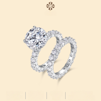 wholesale S925 Sterling Silver Ins Trend Moissanite Cross-Border Stackable Ring Set, High-End Women's Niche Design Non-Fading Rings-Moissanite 5 carats + 61 diamonds US 6